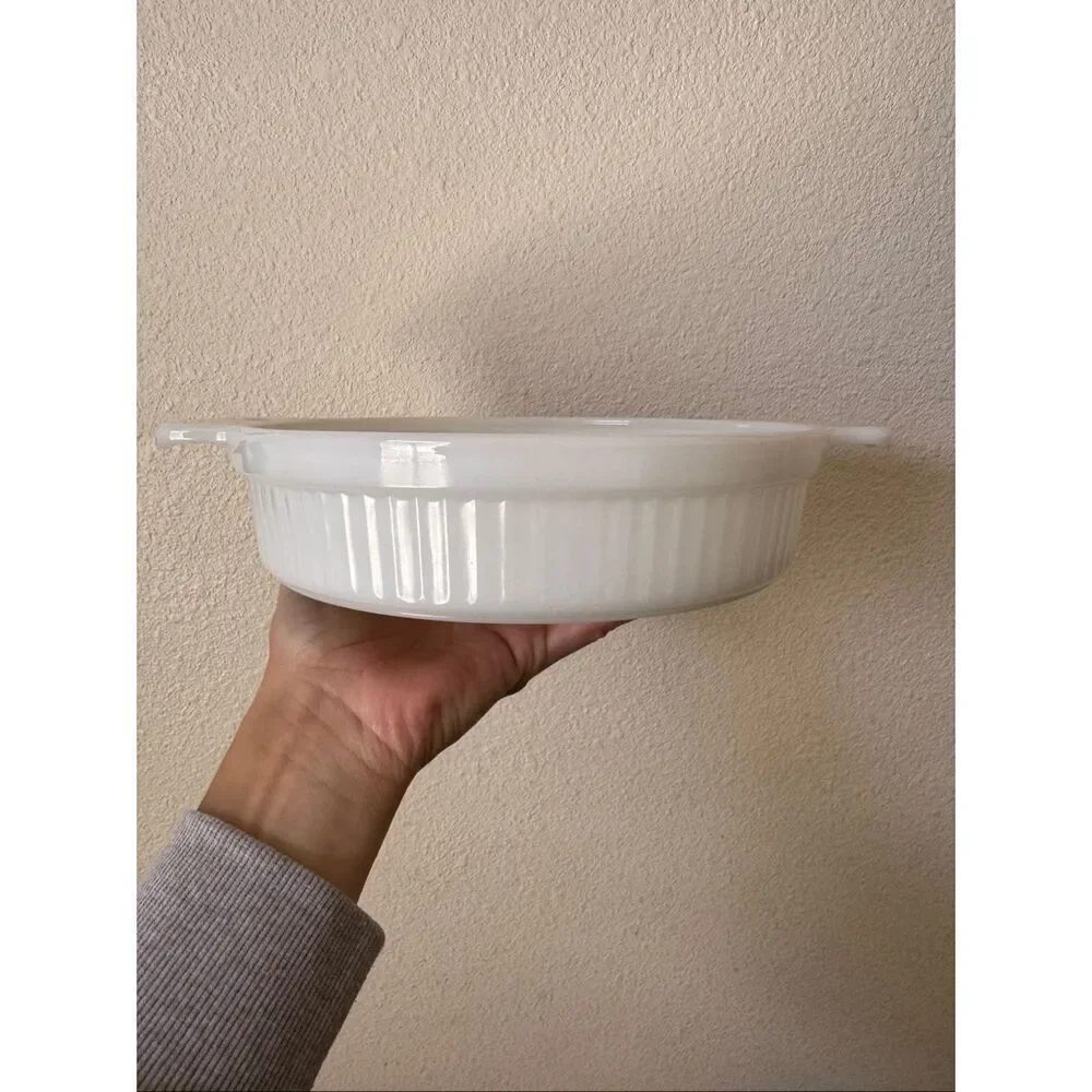 Anchor Hocking Fire King 1 qt white ribbed pie tart dish kitchen baking vintage